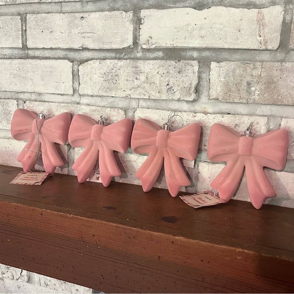Viral Target Christmas‎ 4” Pink Flocked Velvet Bows Ornaments Set of 4
